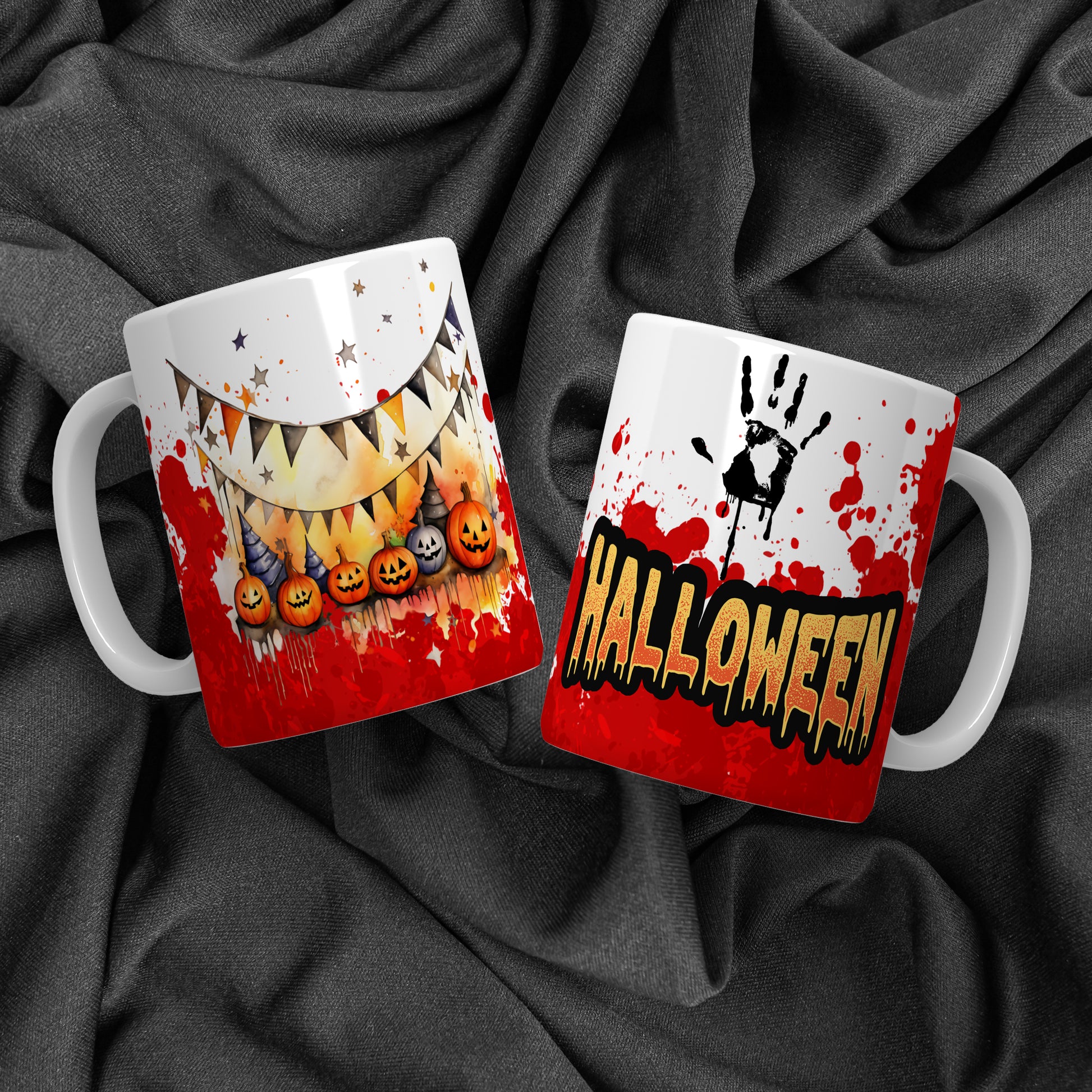 Creepy Cute Halloween Mug Sublimation PNG Bundle | Bloody Horror Clown & Pumpkin Mug Wrap 11oz 15oz Template
