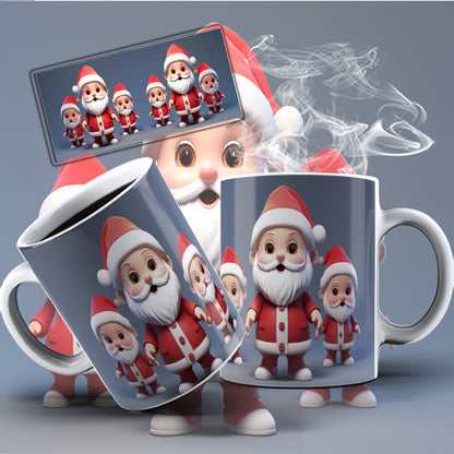 3D Christmas Mug Sublimation PNG Bundle | Funny Bursting Santa Claus & Elves Mug Wrap 11oz 15oz Template