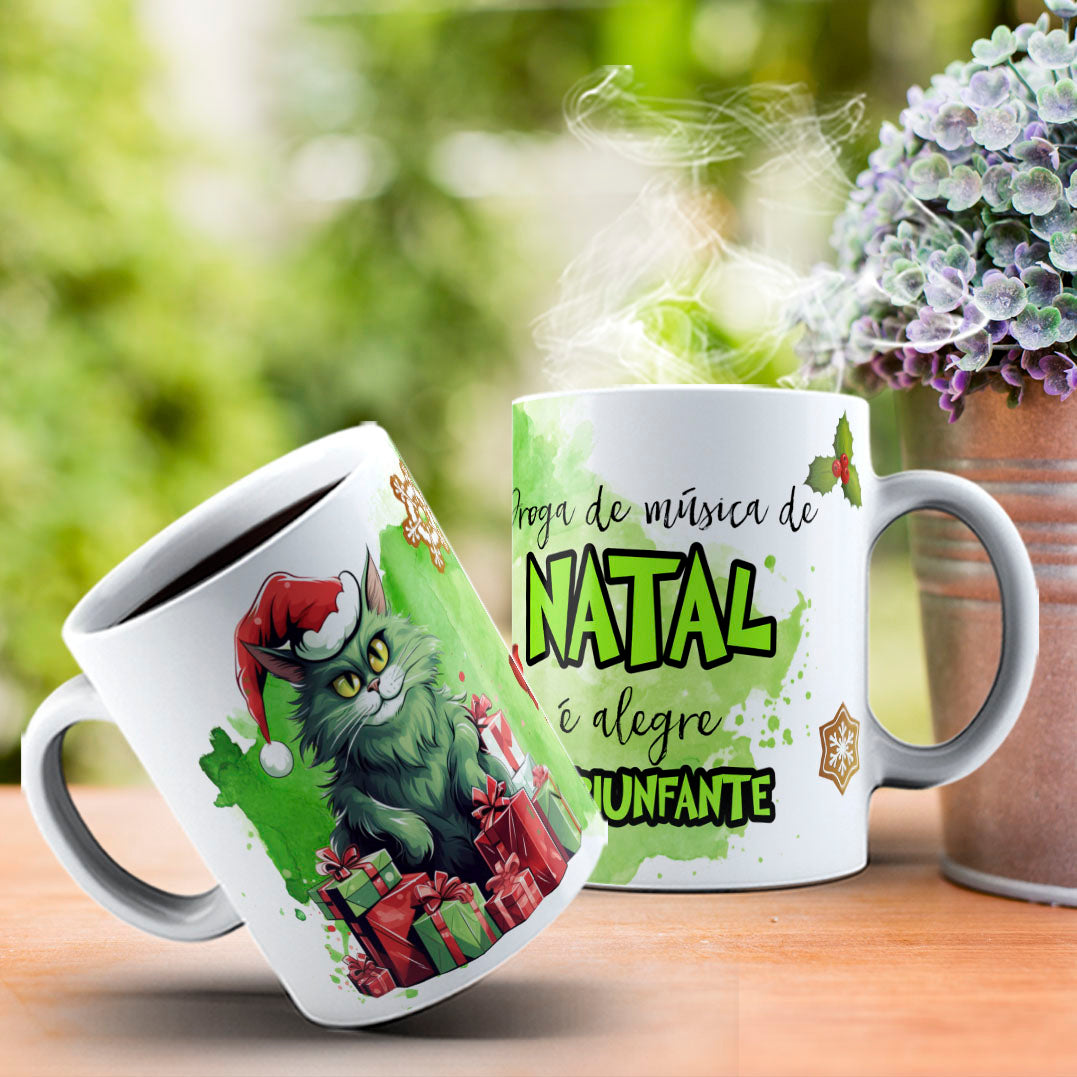 Funny Grumpy Green Cat Christmas Mug Sublimation Wrap PNG Bundle | Sarcastic Holiday Quotes 11oz 15oz Mug Template
