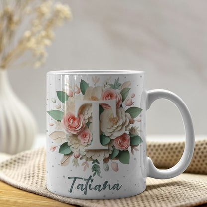 Floral Alphabet Mug Sublimation Design | Editable Letter Monogram Cups