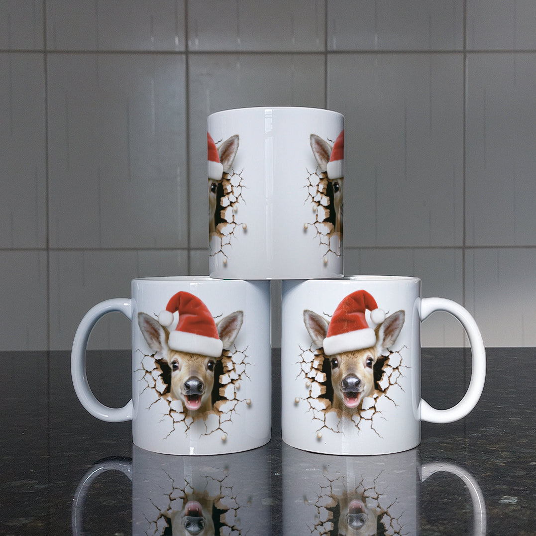 3D Christmas Animal Mug Sublimation PNG Bundle | Bursting Cute Pets Santa Hat Mug Wrap