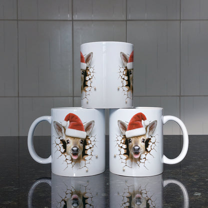 3D Christmas Animal Mug Sublimation PNG Bundle | Bursting Cute Pets Santa Hat Mug Wrap