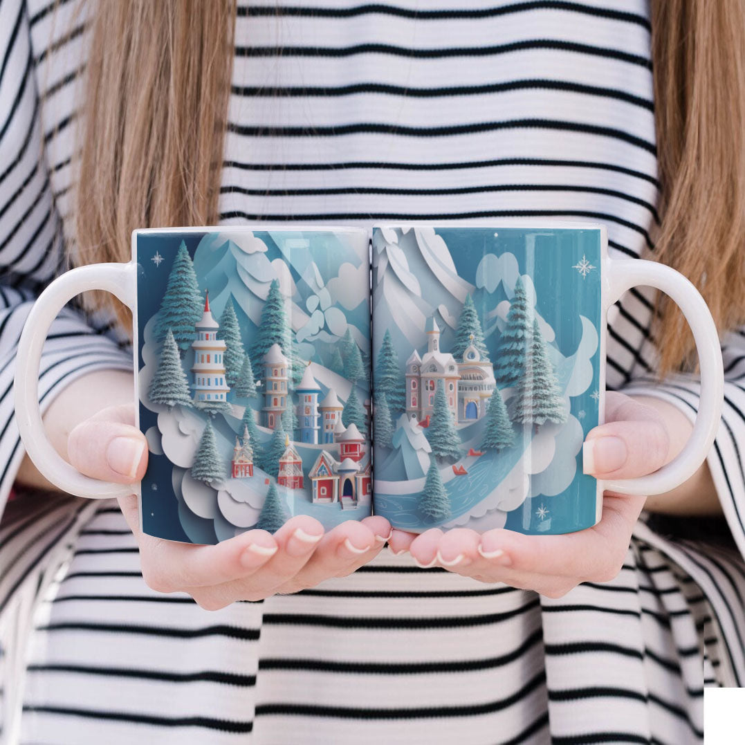 3D Papercut Christmas Mug Sublimation PNG Bundle | Winter Wonderland Coffee Cup Designs