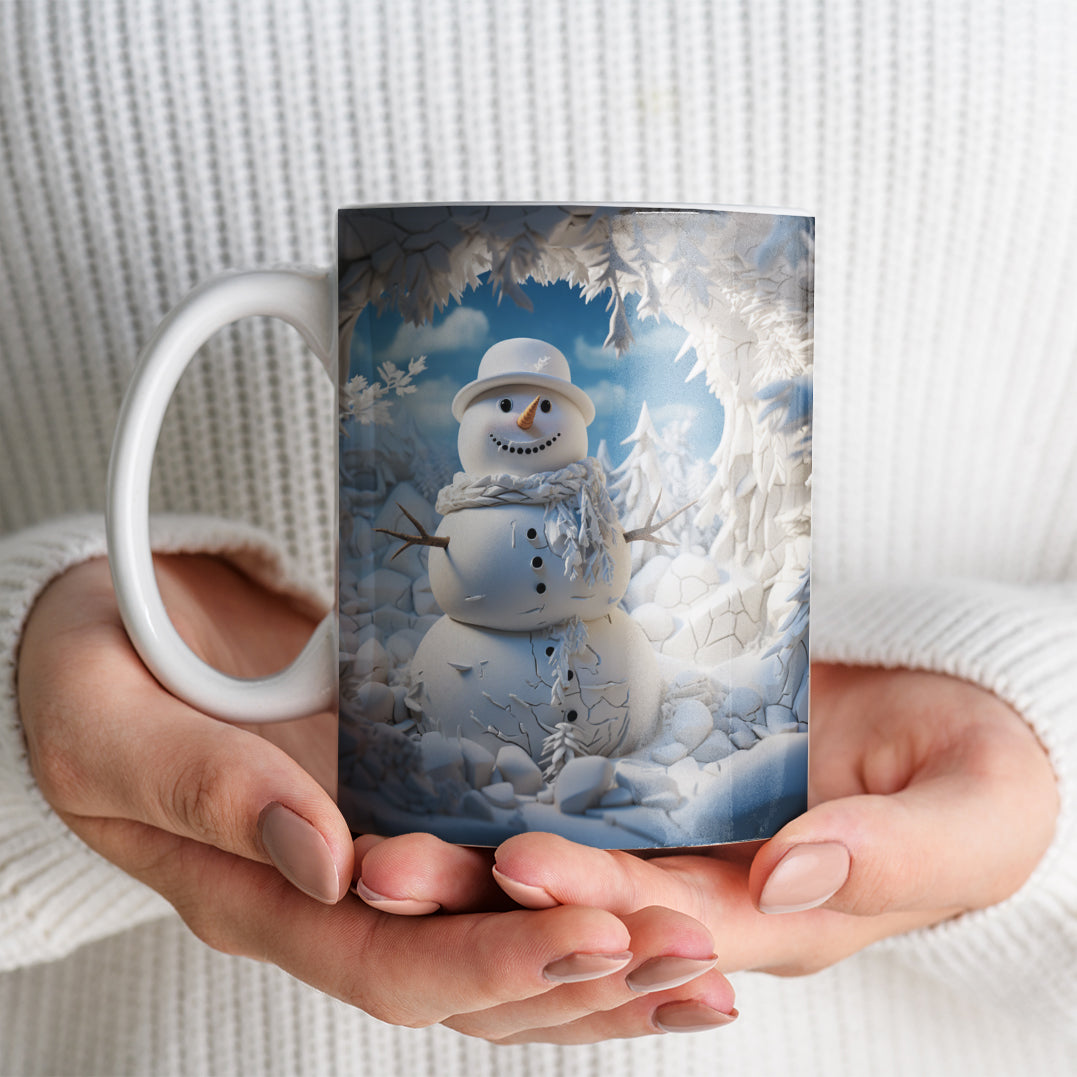 3D Snowman Mug Sublimation PNG Bundle | Cute Winter Snowman Breaking Through Wall Mug Wrap 11oz 15oz Template
