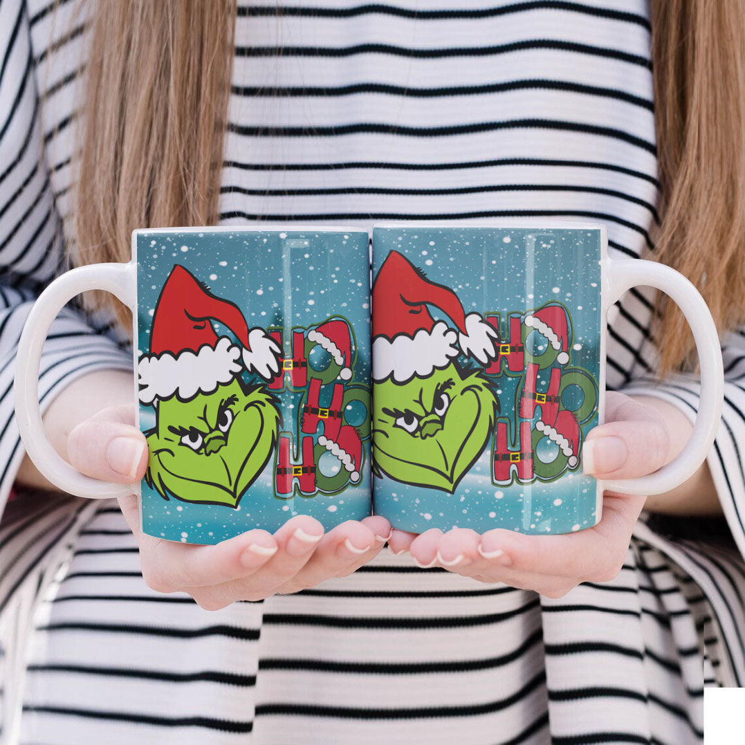 Funny Green Christmas Monster Mug Sublimation Wrap PNG Bundle | Sarcastic Holiday Quotes Mug Template