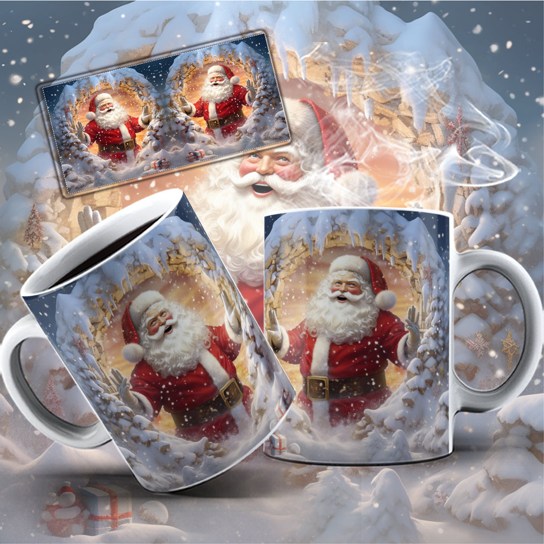 3D Christmas Mug Sublimation PNG Bundle | Funny Bursting Santa Claus & Elves Mug Wrap 11oz 15oz Template