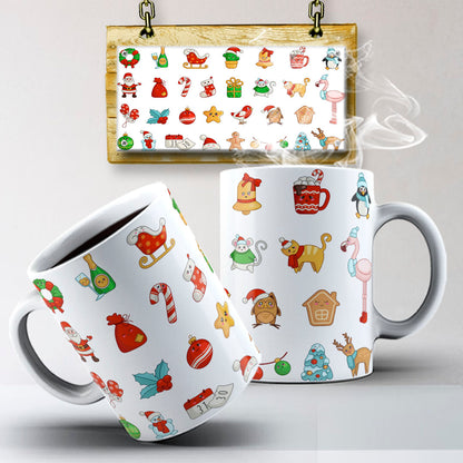 Christmas Pets Mug Sublimation PNG Bundle | Cute Dog and Cat Holiday Mug Wrap Template