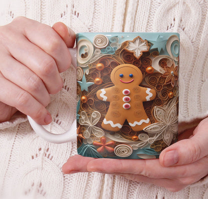 Cute Gingerbread Christmas Mug Sublimation PNG Bundle | 3D Holiday Gingerbread Man & Cookie House Mug Wrap 11oz 15oz Template