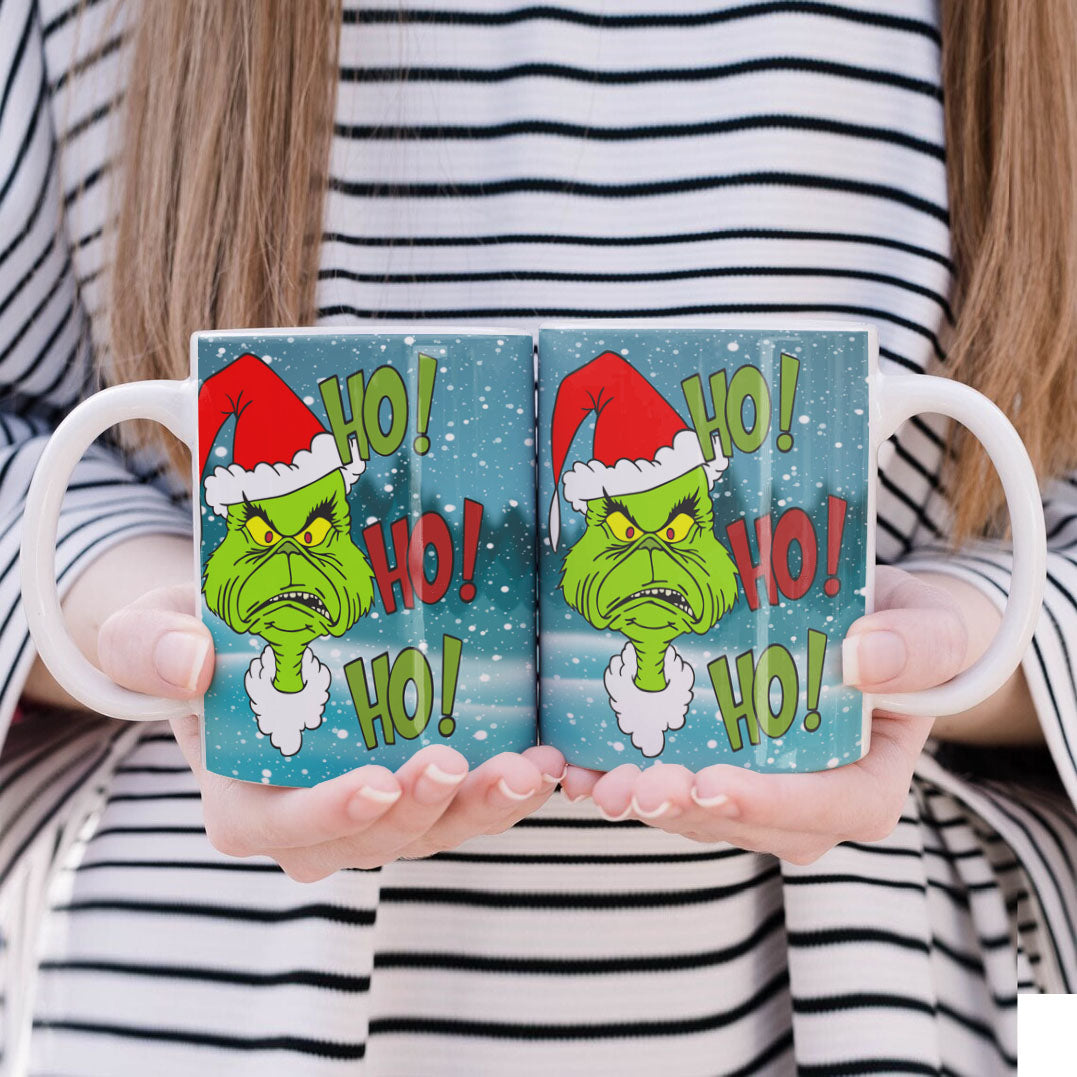 Funny Green Christmas Monster Mug Sublimation Wrap PNG Bundle | Sarcastic Holiday Quotes Mug Template