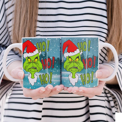 Funny Green Christmas Monster Mug Sublimation Wrap PNG Bundle | Sarcastic Holiday Quotes Mug Template