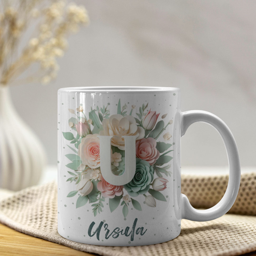 Floral Alphabet Mug Sublimation Design | Editable Letter Monogram Cups