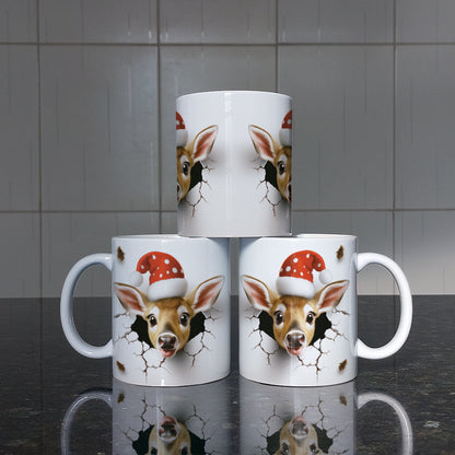 3D Christmas Animal Mug Sublimation PNG Bundle | Bursting Cute Pets Santa Hat Mug Wrap