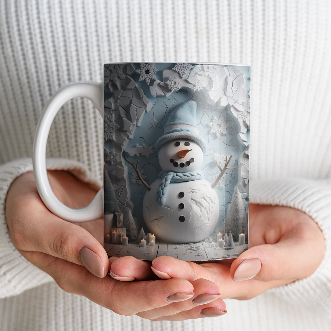 3D Snowman Mug Sublimation PNG Bundle | Cute Winter Snowman Breaking Through Wall Mug Wrap 11oz 15oz Template
