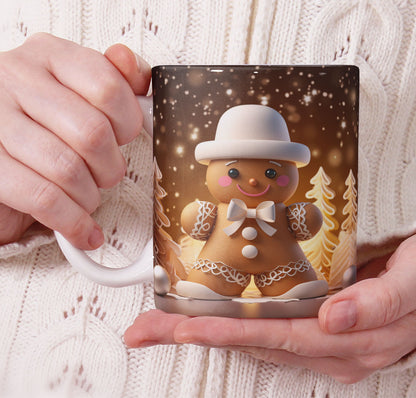 Cute Gingerbread Christmas Mug Sublimation PNG Bundle | 3D Holiday Gingerbread Man & Cookie House Mug Wrap 11oz 15oz Template