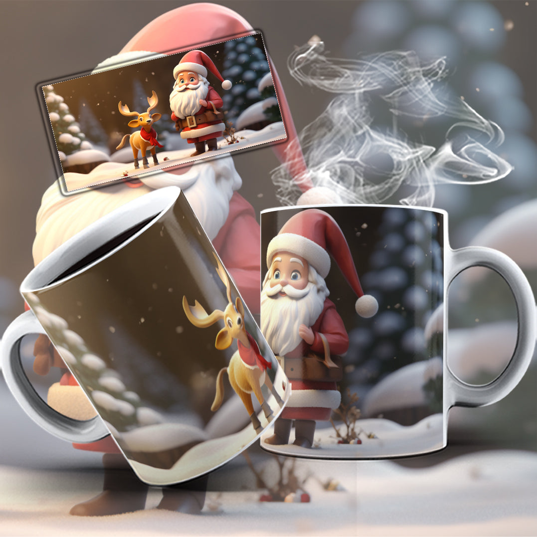 3D Christmas Mug Sublimation PNG Bundle | Funny Bursting Santa Claus & Elves Mug Wrap 11oz 15oz Template