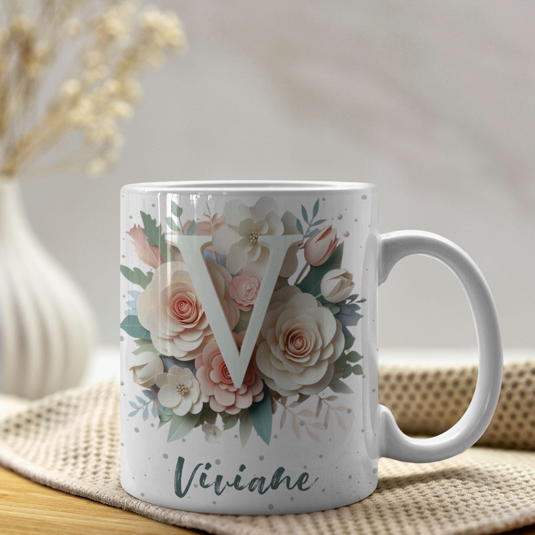 Floral Alphabet Mug Sublimation Design | Editable Letter Monogram Cups