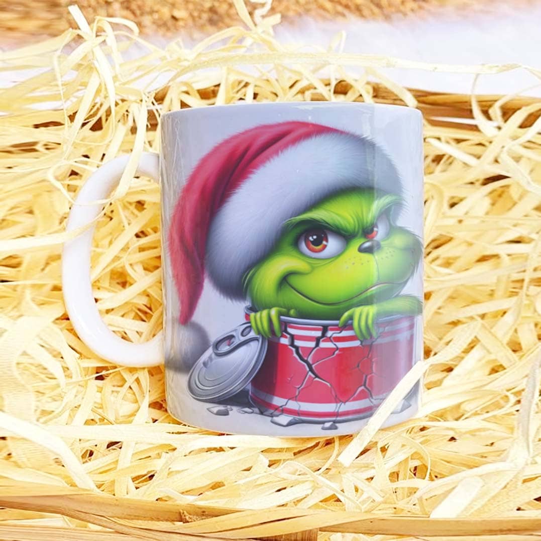 3D Funny Green Christmas Monster Mug Sublimation PNG Bundle | Cracked Wall Holiday Santa Mug Wrap 11oz 15oz Template