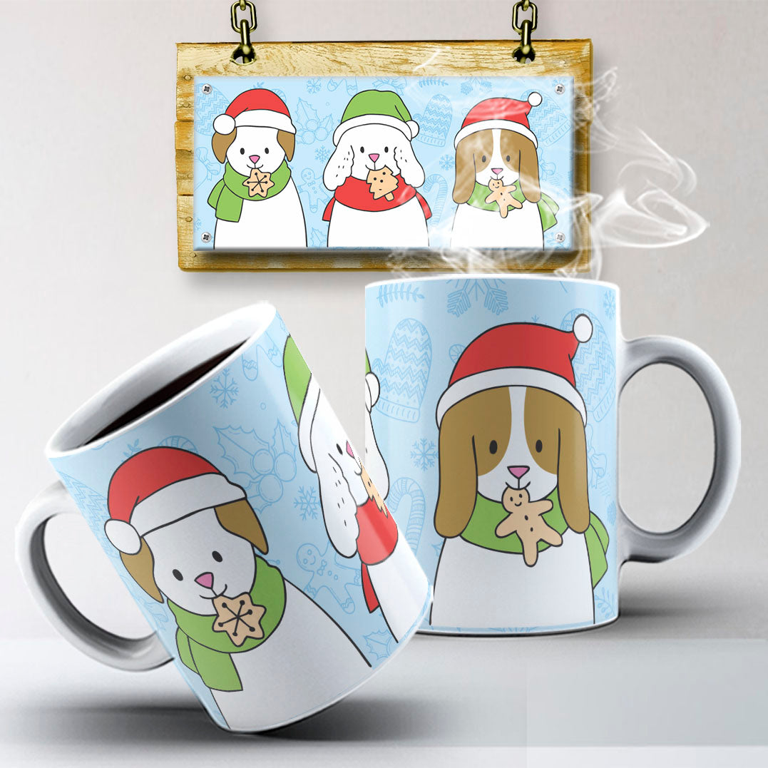 Christmas Pets Mug Sublimation PNG Bundle | Cute Dog and Cat Holiday Mug Wrap Template