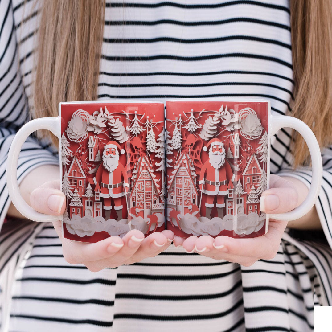 3D Papercut Christmas Mug Sublimation PNG Bundle | Winter Wonderland Coffee Cup Designs