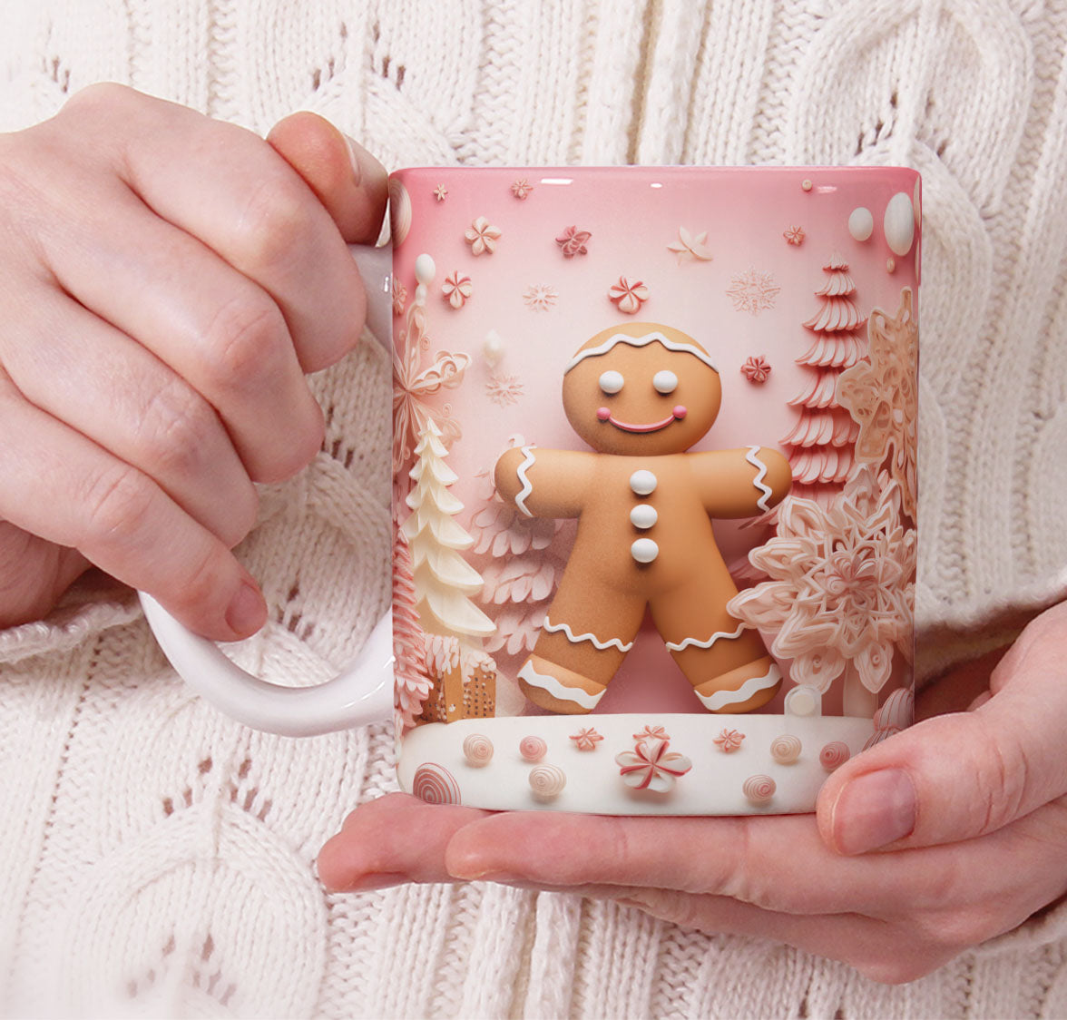 Cute Gingerbread Christmas Mug Sublimation PNG Bundle | 3D Holiday Gingerbread Man & Cookie House Mug Wrap 11oz 15oz Template