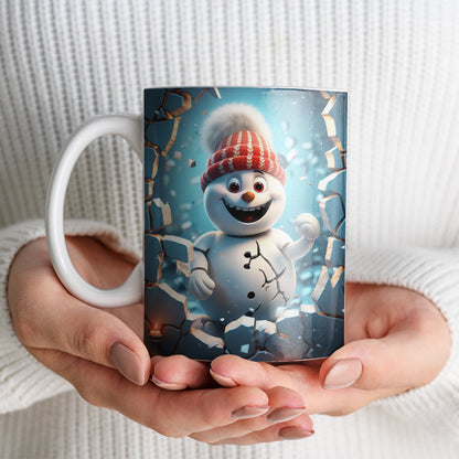 3D Snowman Mug Sublimation PNG Bundle | Cute Winter Snowman Breaking Through Wall Mug Wrap 11oz 15oz Template