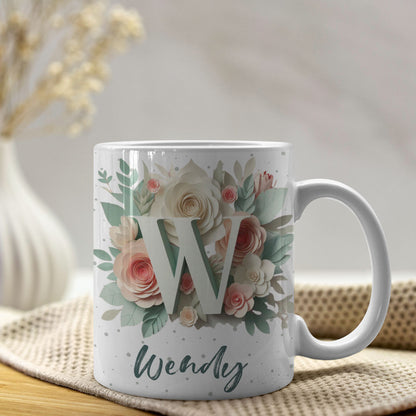 Floral Alphabet Mug Sublimation Design | Editable Letter Monogram Cups