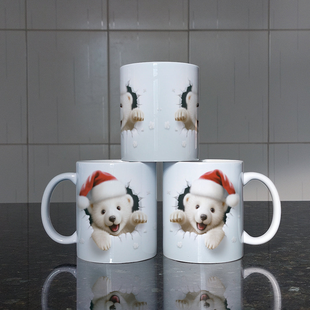 3D Christmas Animal Mug Sublimation PNG Bundle | Bursting Cute Pets Santa Hat Mug Wrap