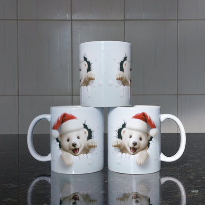 3D Christmas Animal Mug Sublimation PNG Bundle | Bursting Cute Pets Santa Hat Mug Wrap
