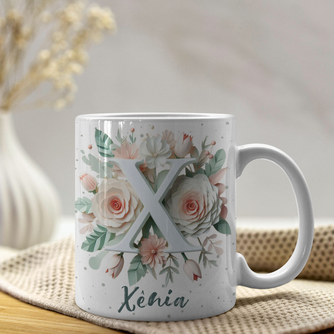 Floral Alphabet Mug Sublimation Design | Editable Letter Monogram Cups