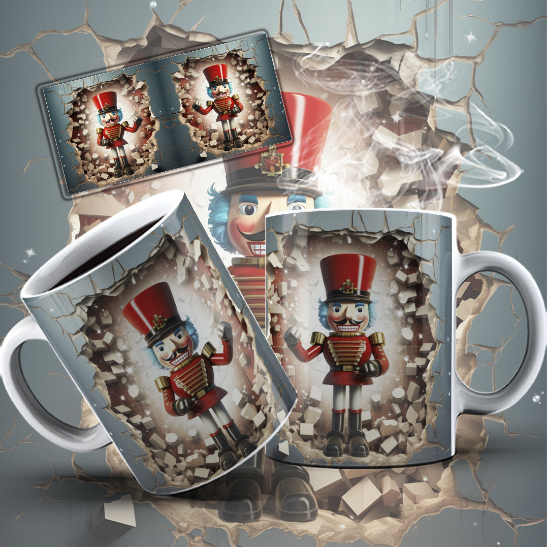3D Christmas Mug Sublimation PNG Bundle | Funny Bursting Santa Claus & Elves Mug Wrap 11oz 15oz Template