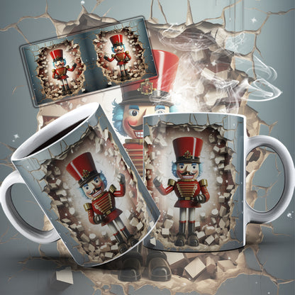 3D Christmas Mug Sublimation PNG Bundle | Funny Bursting Santa Claus & Elves Mug Wrap 11oz 15oz Template