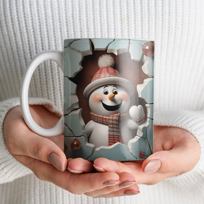 3D Snowman Mug Sublimation PNG Bundle | Cute Winter Snowman Breaking Through Wall Mug Wrap 11oz 15oz Template