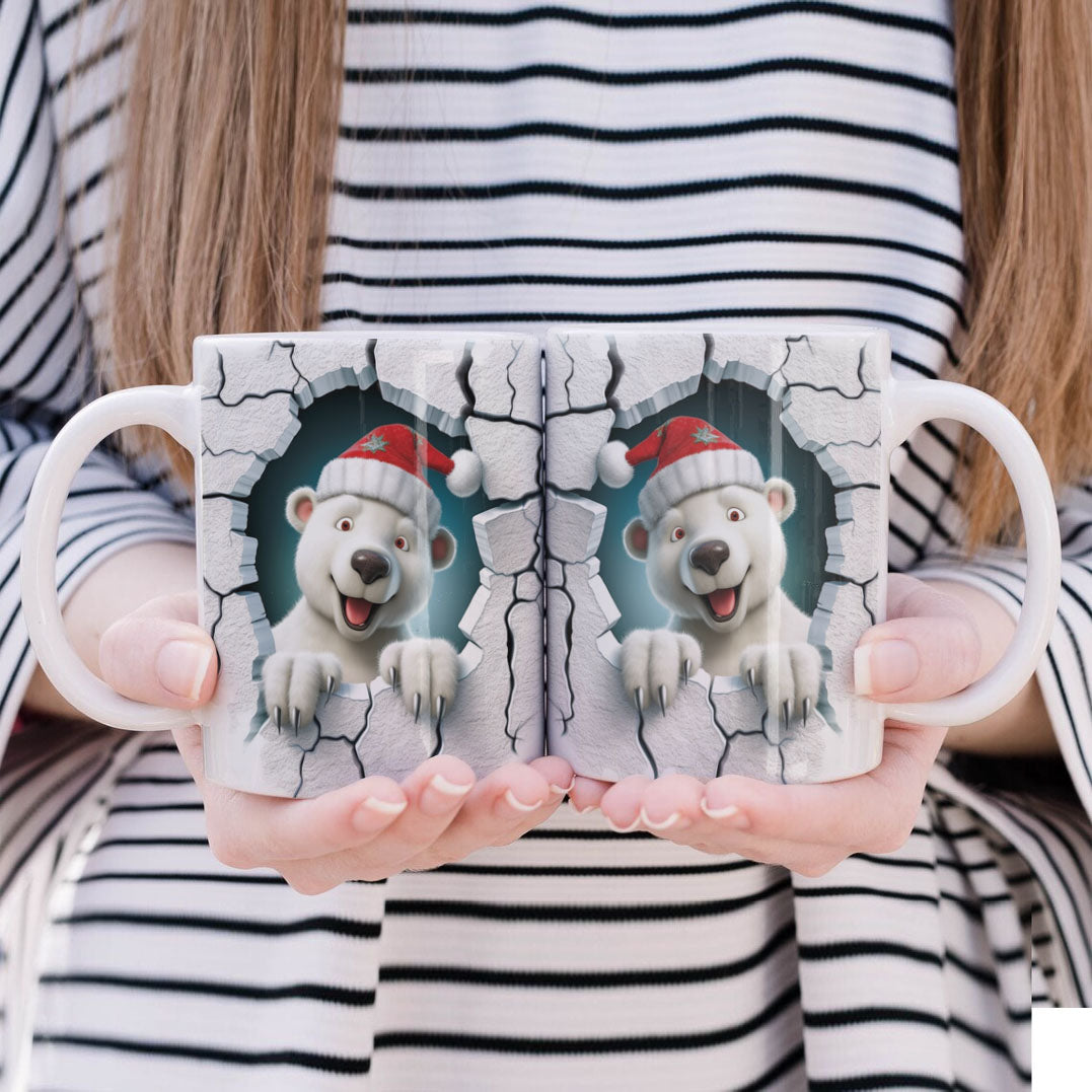 3D Papercut Christmas Mug Sublimation PNG Bundle | Winter Wonderland Coffee Cup Designs