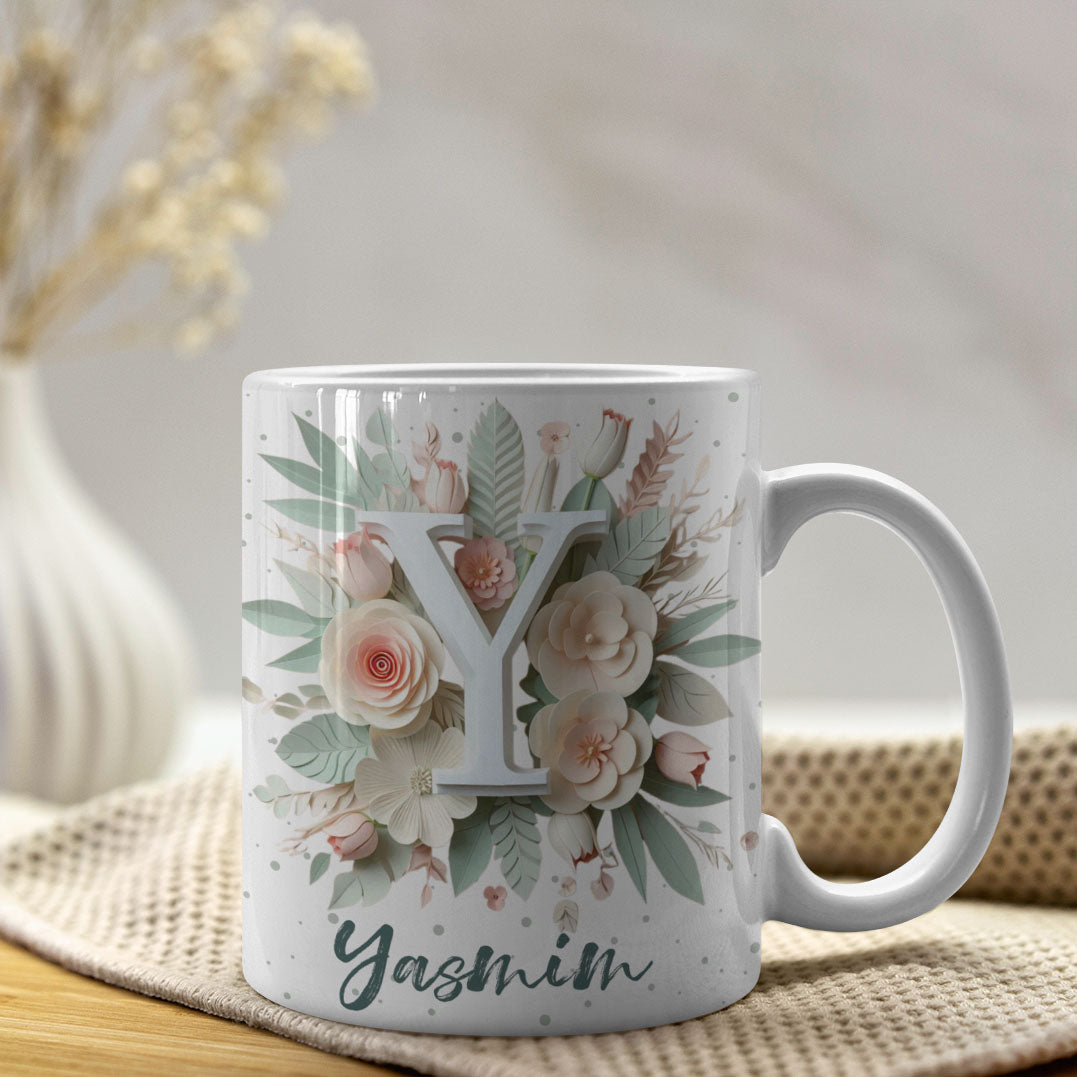 Floral Alphabet Mug Sublimation Design | Editable Letter Monogram Cups