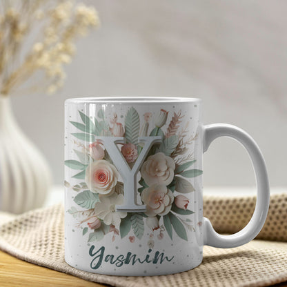 Floral Alphabet Mug Sublimation Design | Editable Letter Monogram Cups