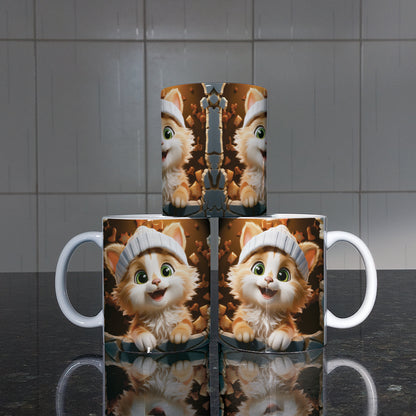 3D Christmas Animal Mug Sublimation PNG Bundle | Bursting Cute Pets Santa Hat Mug Wrap