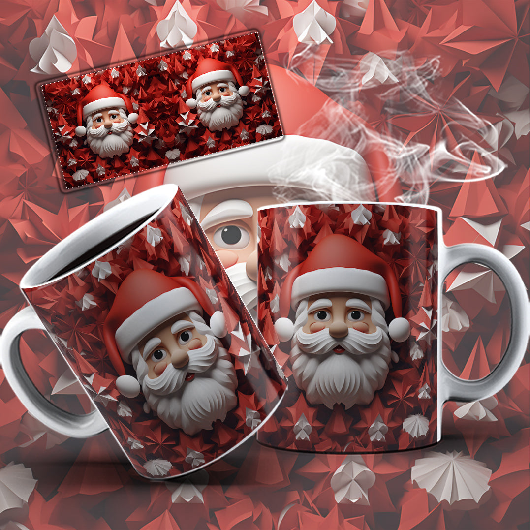 3D Christmas Mug Sublimation PNG Bundle | Funny Bursting Santa Claus & Elves Mug Wrap 11oz 15oz Template
