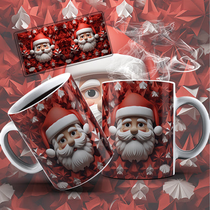 3D Christmas Mug Sublimation PNG Bundle | Funny Bursting Santa Claus & Elves Mug Wrap 11oz 15oz Template