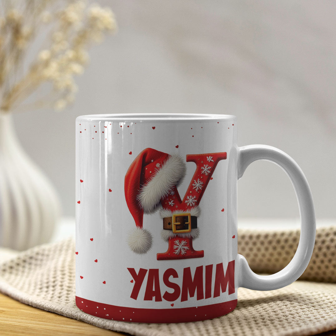 Christmas Alphabet Mug Sublimation Design | Editable Letter Monogram Cups 