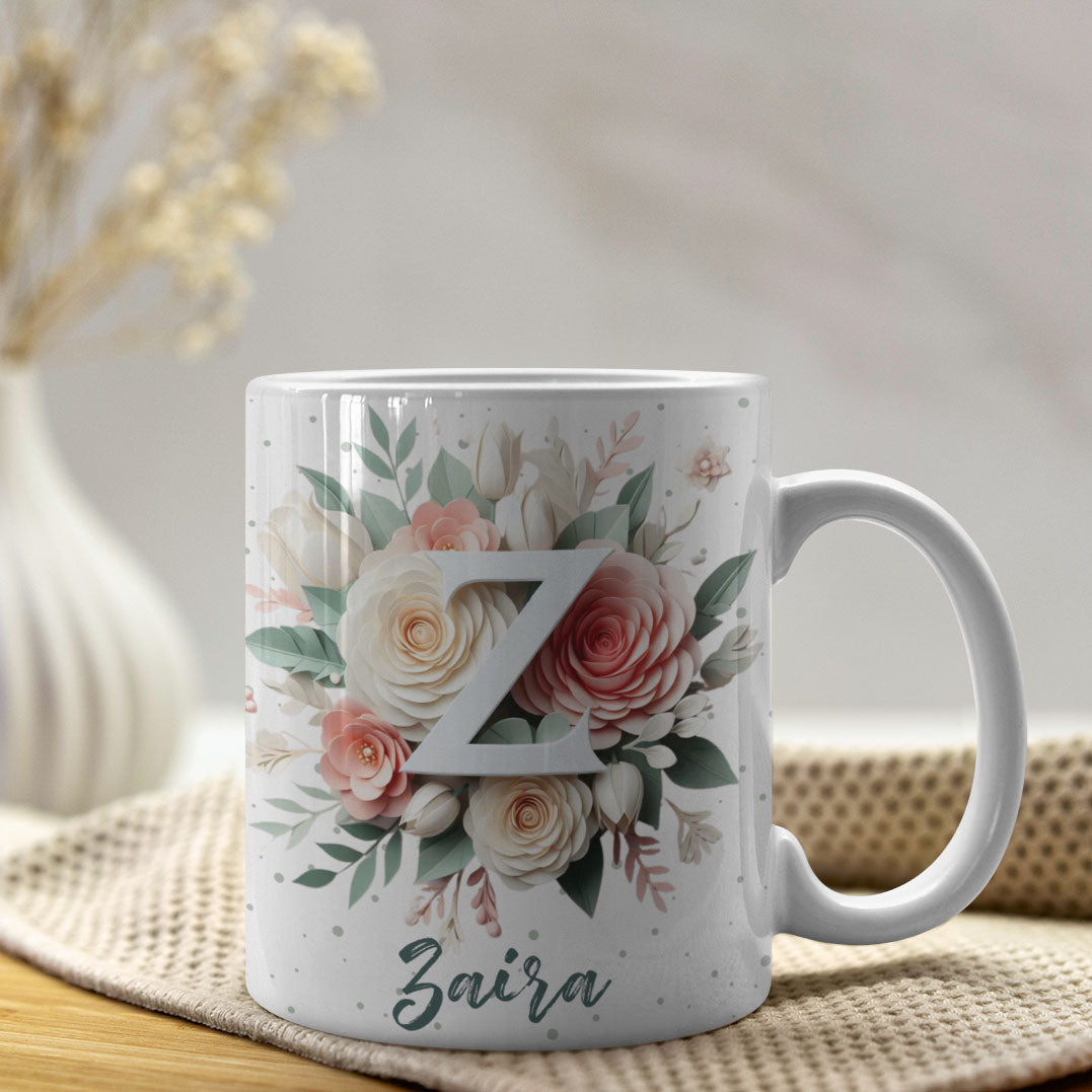Floral Alphabet Mug Sublimation Design | Editable Letter Monogram Cups