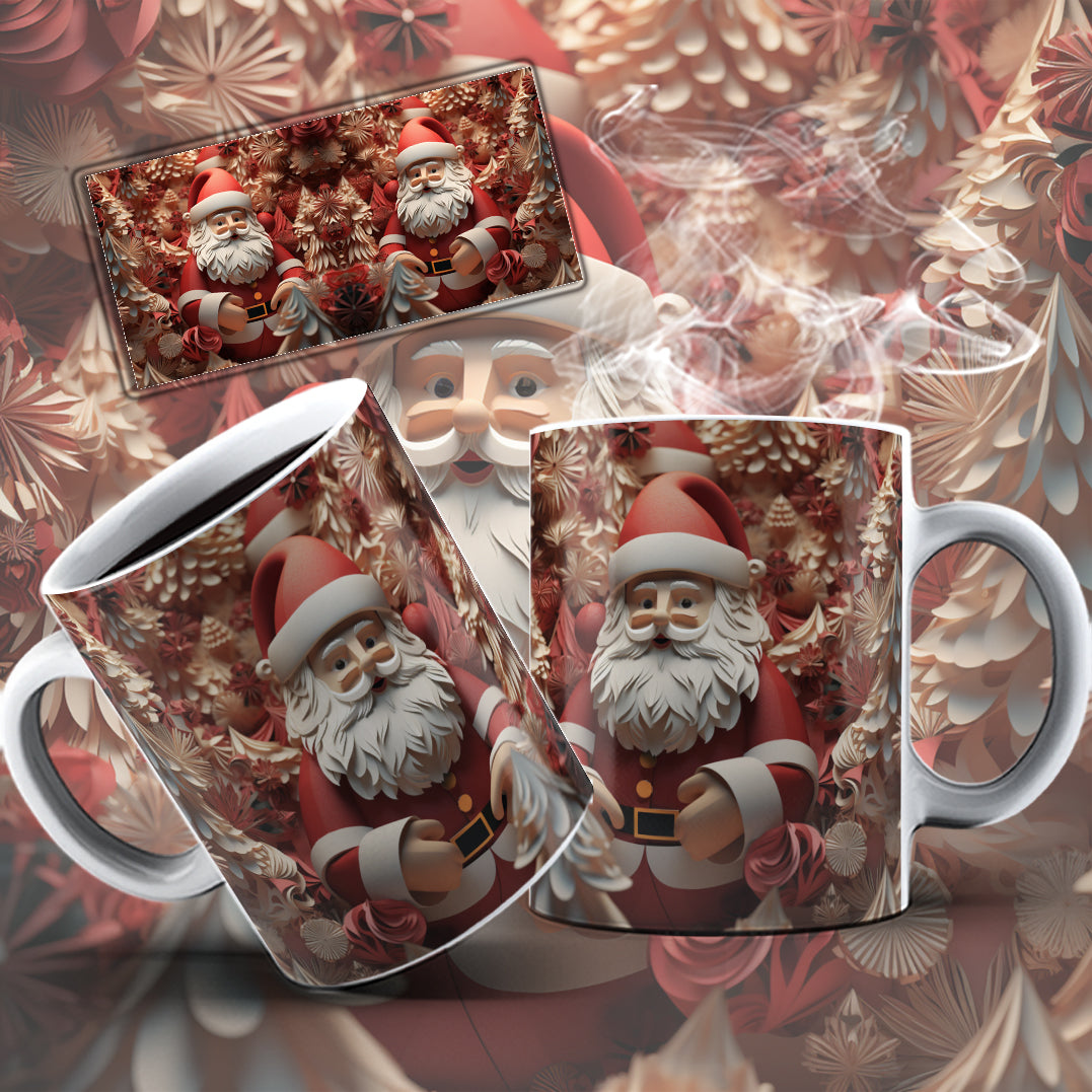 3D Christmas Mug Sublimation PNG Bundle | Funny Bursting Santa Claus & Elves Mug Wrap 11oz 15oz Template