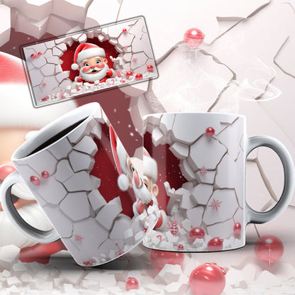 3D Christmas Mug Sublimation PNG Bundle | Funny Bursting Santa Claus & Elves Mug Wrap 11oz 15oz Template