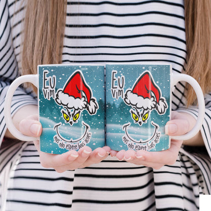 Funny Green Christmas Monster Mug Sublimation Wrap PNG Bundle | Sarcastic Holiday Quotes Mug Template