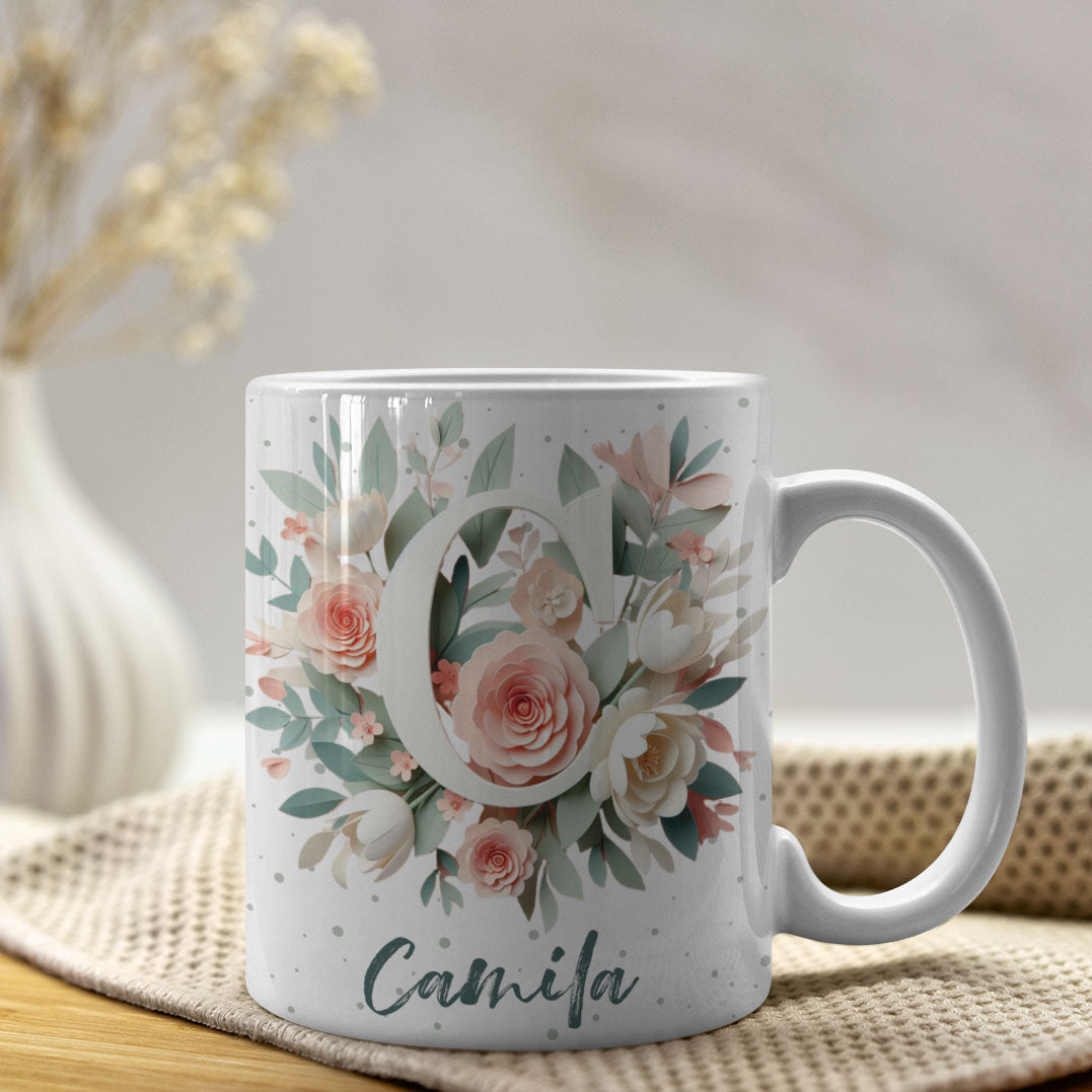 Floral Alphabet Mug Sublimation Design | Editable Letter Monogram Cups