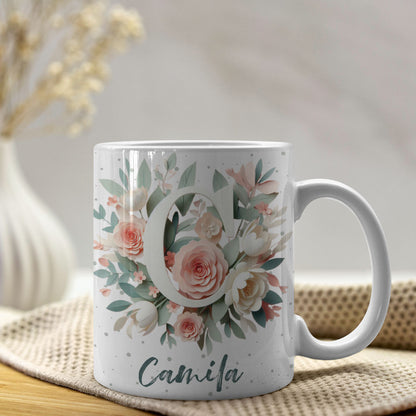 Floral Alphabet Mug Sublimation Design | Editable Letter Monogram Cups