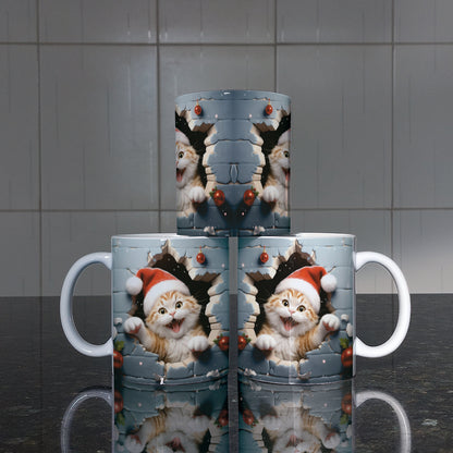 3D Christmas Animal Mug Sublimation PNG Bundle | Bursting Cute Pets Santa Hat Mug Wrap