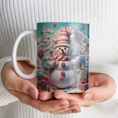 3D Snowman Mug Sublimation PNG Bundle | Cute Winter Snowman Breaking Through Wall Mug Wrap 11oz 15oz Template