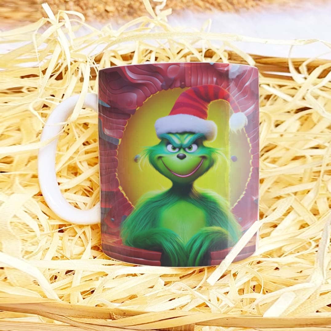 3D Funny Green Christmas Monster Mug Sublimation PNG Bundle | Cracked Wall Holiday Santa Mug Wrap 11oz 15oz Template