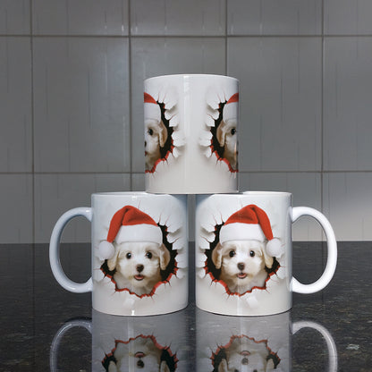 3D Christmas Animal Mug Sublimation PNG Bundle | Bursting Cute Pets Santa Hat Mug Wrap