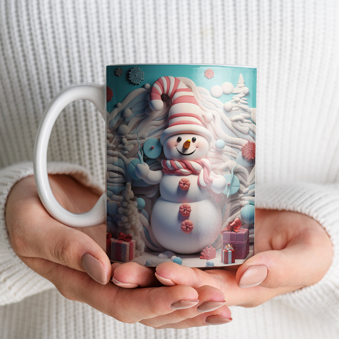 3D Snowman Mug Sublimation PNG Bundle | Cute Winter Snowman Breaking Through Wall Mug Wrap 11oz 15oz Template